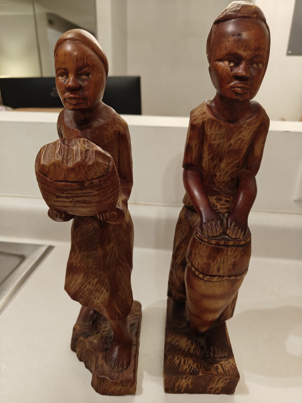 Set Of Hand-Carved Wooden Male And Female Figure Statues